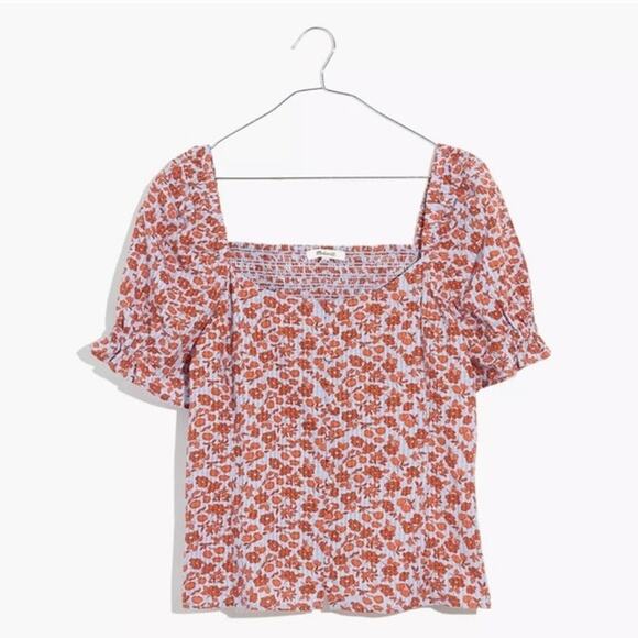 Madewell Button-Front Smocked Back Top - Size 8 - Picture 6 of 12